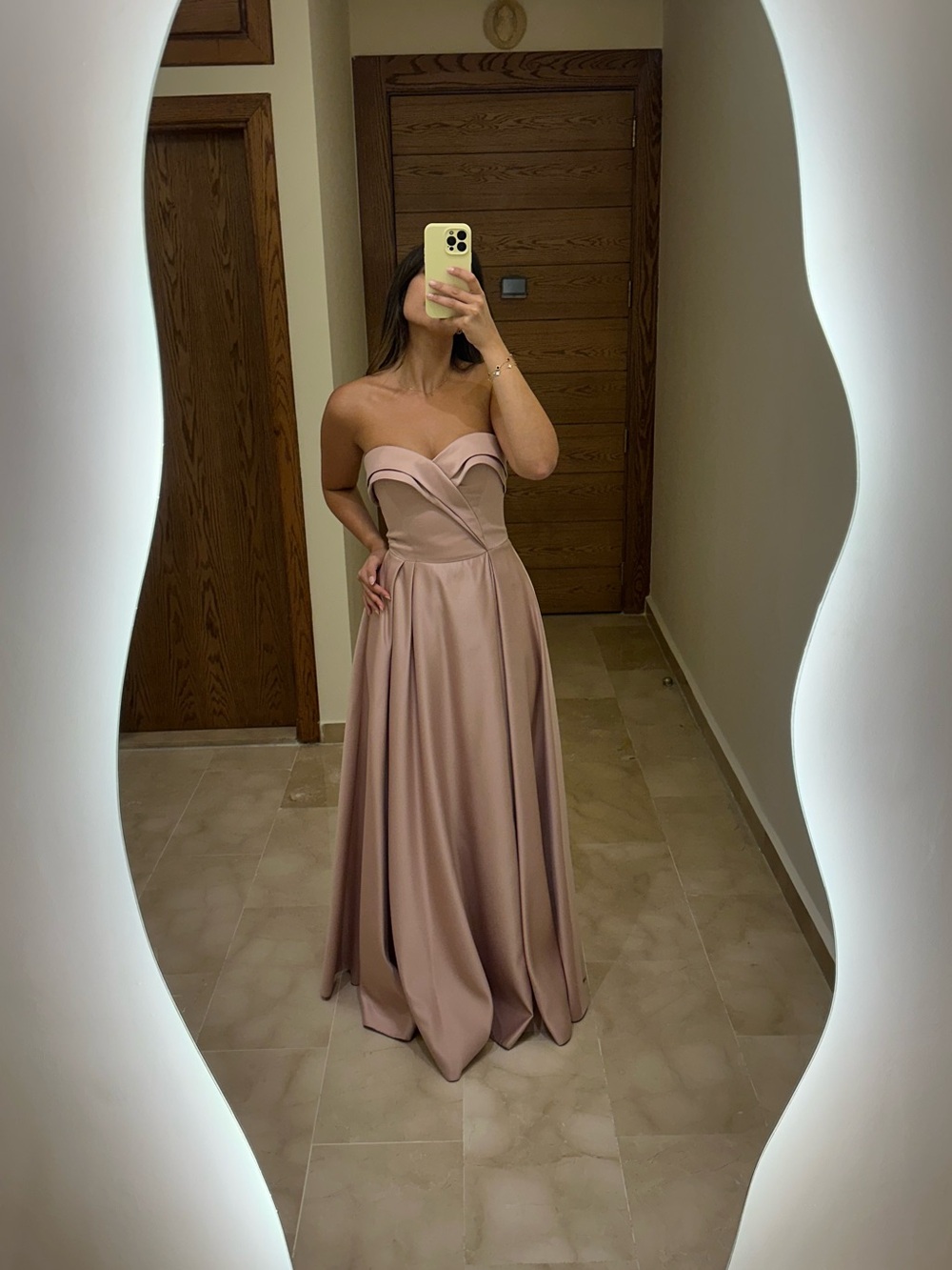 Strapless Satin Evening Gown in Dusty Rose